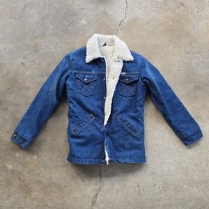 Vintage Wrangler Rainbow Coat Mens Blue Denim Sherpa Lined Jacket 70s USA